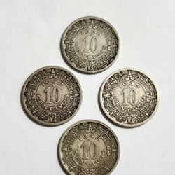 1936 , 1942 , 1945 , 1946 Mexico 10 Centavos Antique Coins - Calendario Azteca