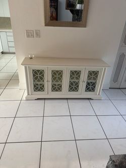 White Wood Sideboard Cabinet with Glass Doors