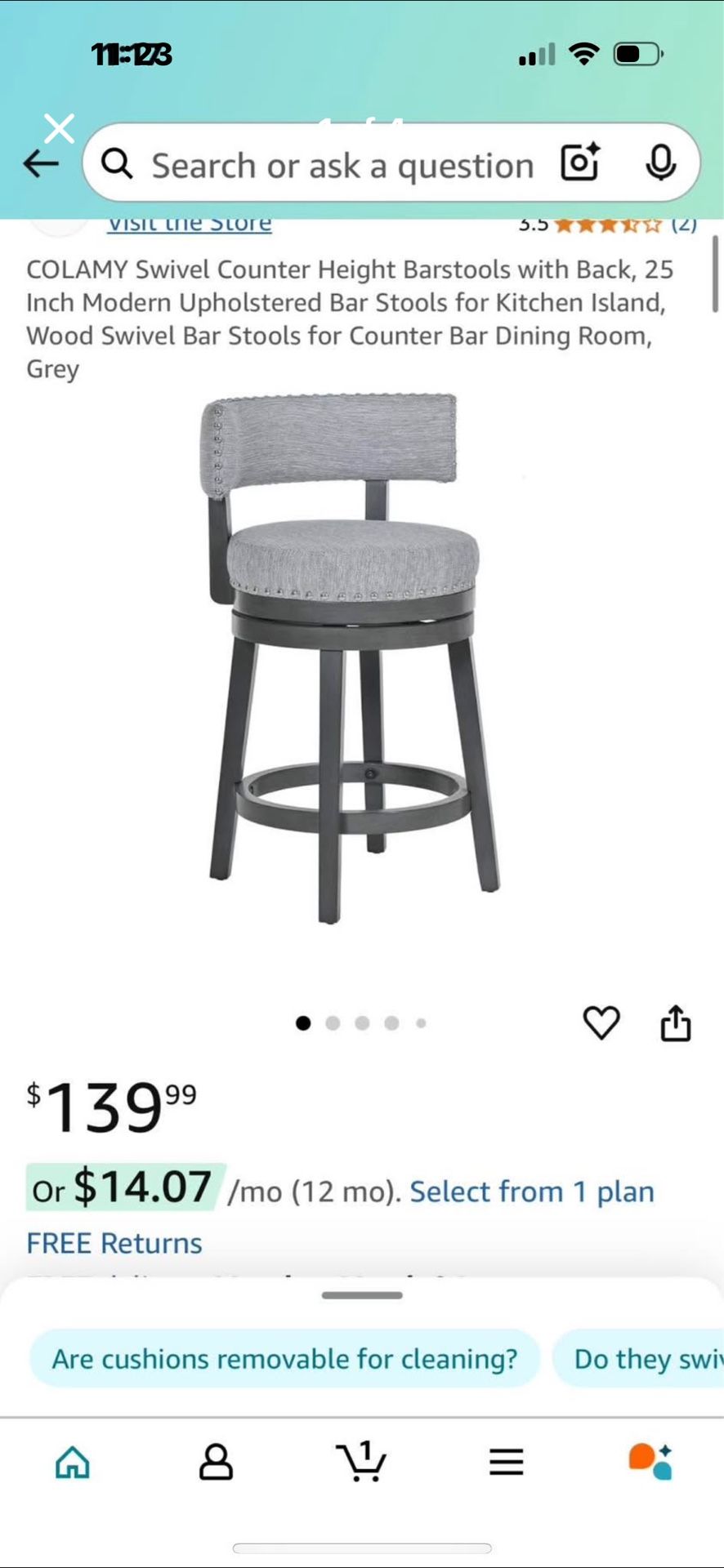 COLAMY Swivel Counter Height Barstools with Back