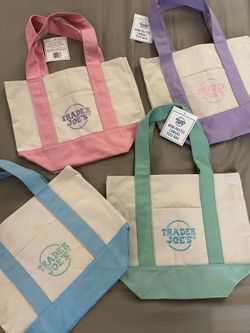 TRADER JOE’S MINI PASTEL CANVAS TOTE BAG. For The Set