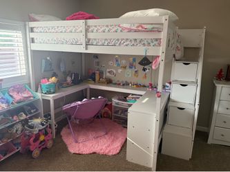 Ennie Full Loft Bed with Built-in Desk and Bookcase