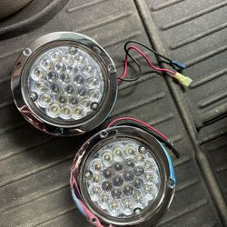 4 Inch Round Trailer Tail Light 2PCS 24LED White Stainless Steel Chrome