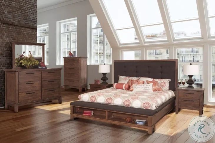 Cagney Chestnut Queen Upholstered Panel Bed