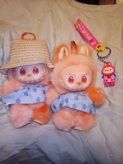Labubu Plush Dolls with Keychain Set