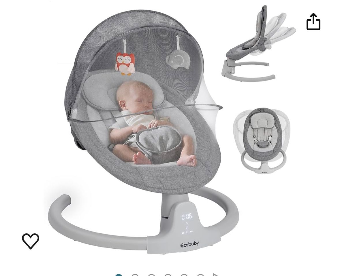 Ezebaby Baby Swings for Infants, Portable Baby Swing for Newborn, with Remote Control, 5 Swing Amplitudes, 3 Seat Positions, 5 Point Harness Belt, Pre