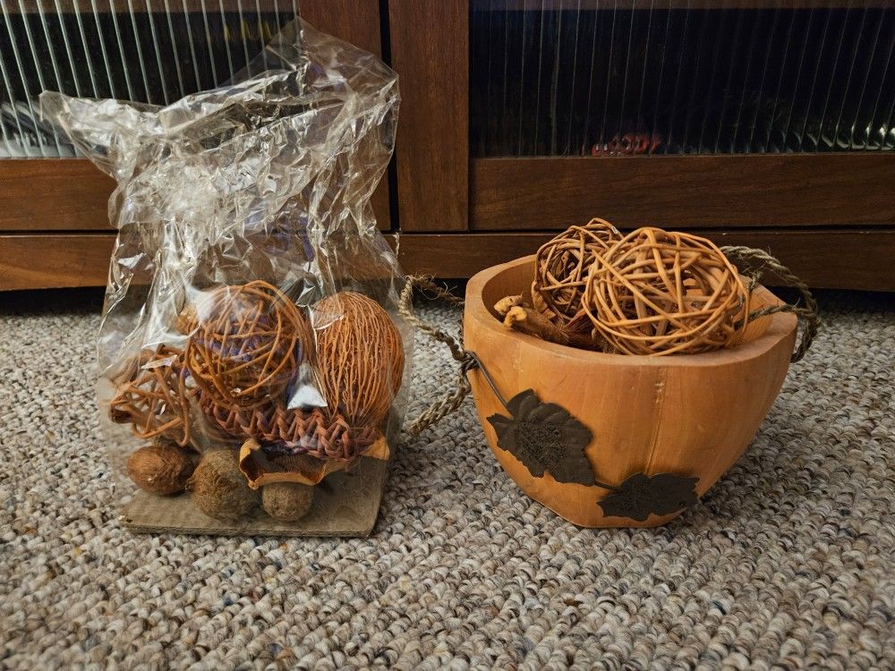 Fall Decor Potpourri With Orange Pumpkin Bowl
