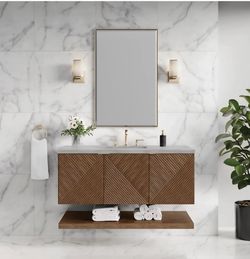 James Martin Vanities
Marcello 48" Wall Mounted Single Basin Acacia Wood Vanity Set with Artic Fall Top, Rectangular Sink