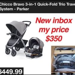 New in box  Bravo® 3-in-1 Trio Travel System combines the full-size Bravo® Quick-Fold Stroller with the top-rated KeyFit® 30 Infant Car Seat for strea