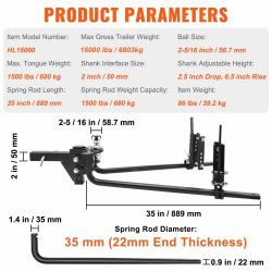 Weight Distribution Hitch, 1,500 lbs Weight Distributing Hitches Kit with Sway Control for Trailer, 2-In Solid Steel Shank, 2-5/16 in Alloy Steel Ball