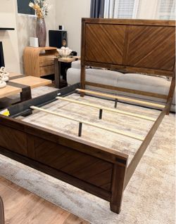 Queen Wood Bed Frame + Box spring + mattress