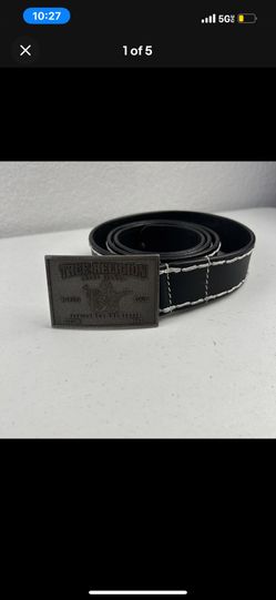 True Religion Concer Ticket belt Big T stitch size 38 leather Black and Silver