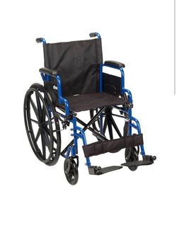 Drive Medical Blue Streak Lightweight Wheelchair - Portable Folding Mobility Aid - Swing-Away Footrests - Desk Arms - Durable Steel Frame - Easy Trans