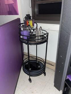 Black Round 2-Tier Rolling Bar Cart
