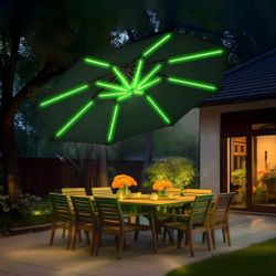 10ft Offset Patio Umbrella, Large Cantilever Umbrella Outdoor Patio with Solar Lights, Dual Charging