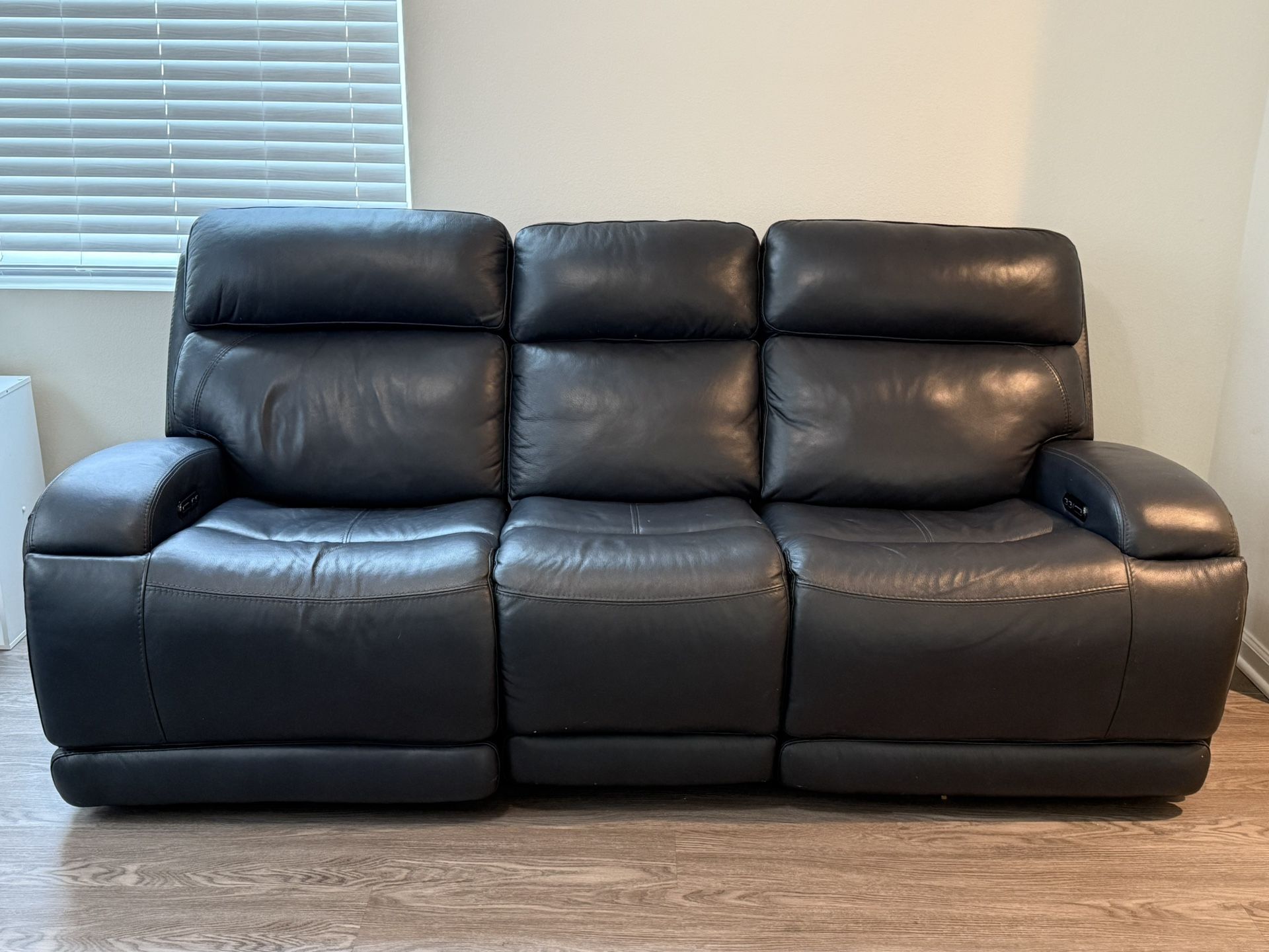 Navy Blue Leather Reclining Couches Set