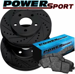Power Sport Fit Pontiac, Toyota Vibe, Matrix Rear Black Drill Slot Brake Rotors+Ceramic Pads