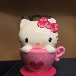 Hello Kitty Pink Tea Cup 8” Ceramic Coin Bank Sanrio
