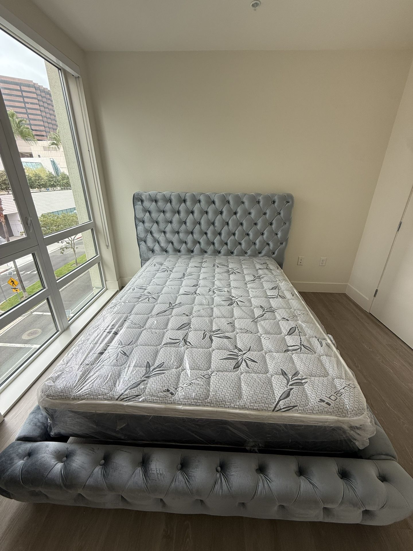 Gray EKing Bedframe W/Mattress