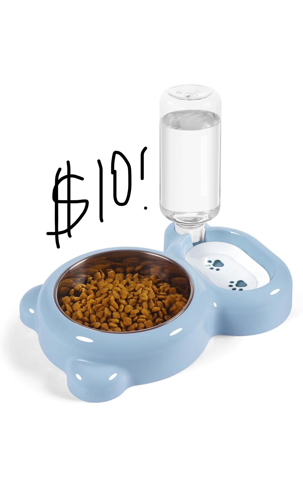 Dog Bowls, Cat Food And Water Bowl Set With Water Dispenser And Stainless Steel Bowl For Cats And Small Dogs - Light Blue