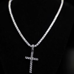 Moissanite Tennis Necklace and Cross Pendant