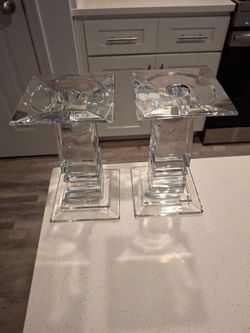 Clear Crystal Glass Candlestick Holders Set of 2