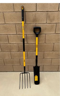 52 in. Fiberglass Handle 5-Tine Garden Fork and 32 in. Fiberglass D-Handle Drain Spade