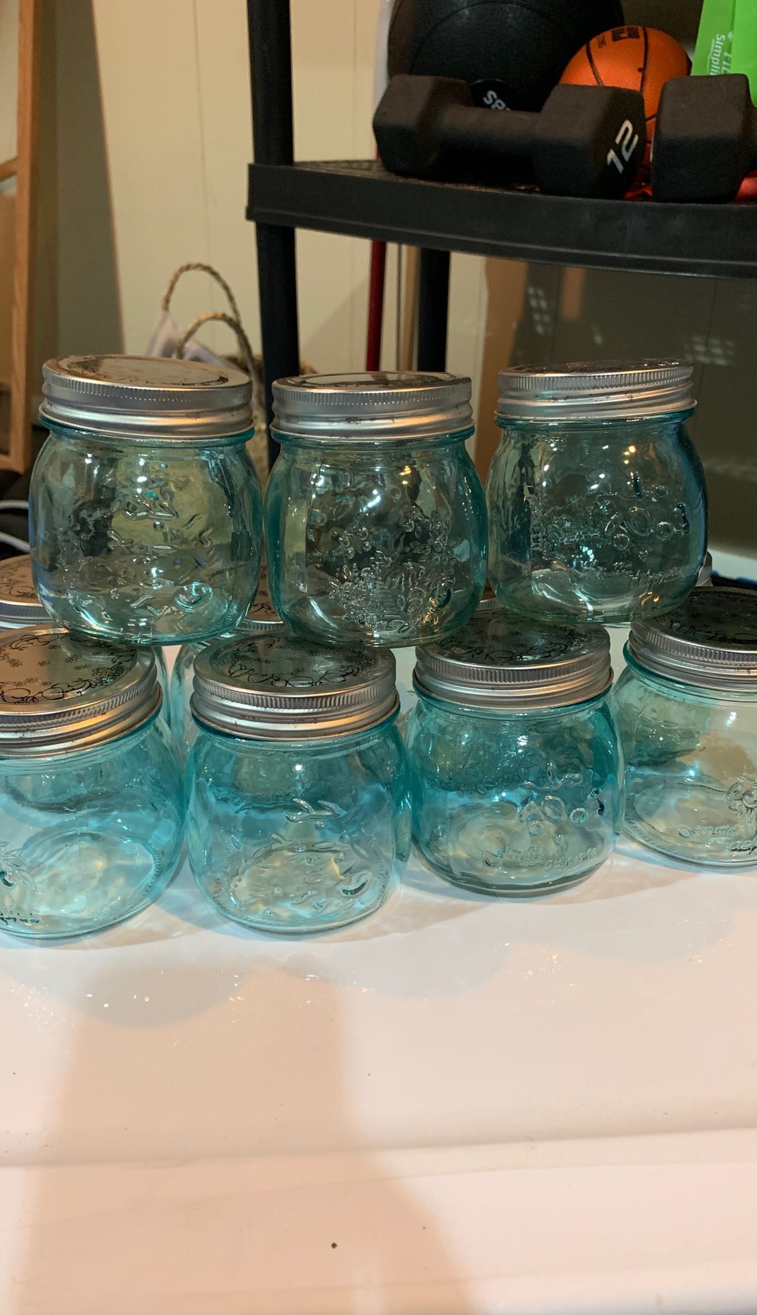 (20) small blue jars - Bridal shower? Baby shower??
