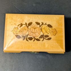 Music Trinket Jewelry Wooden Box Floral Print And Clock Needs Battery