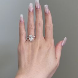 Oval Shaped 5 Carat Hidden Halo Moissanite Engagement Wedding Promise Ring
