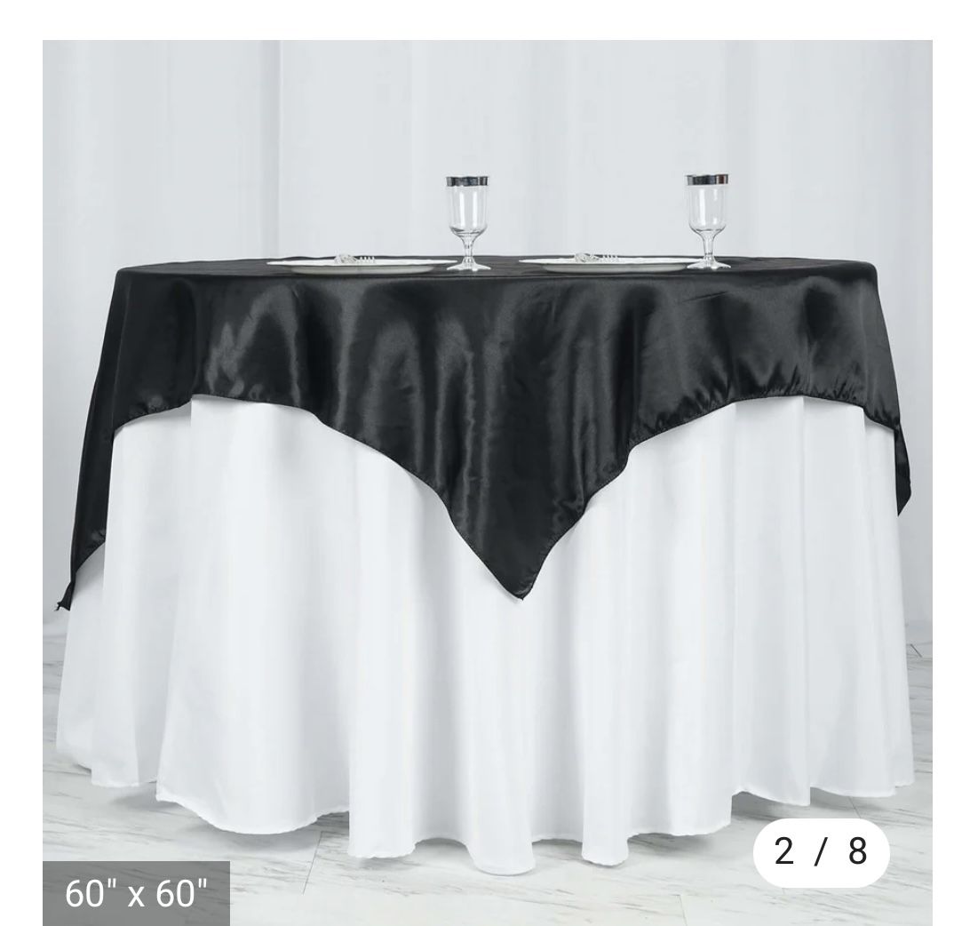 10 Black satin table overlays 60x60