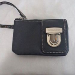 Victoria's Secret Black w/Pink Stitching Leather Wallet/Wristlet 6"×4"