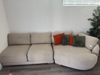 Beige Fabric Sectional Sofa with Chaise