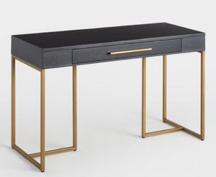 Herringbone Black Wood Desk with Brass  Accents