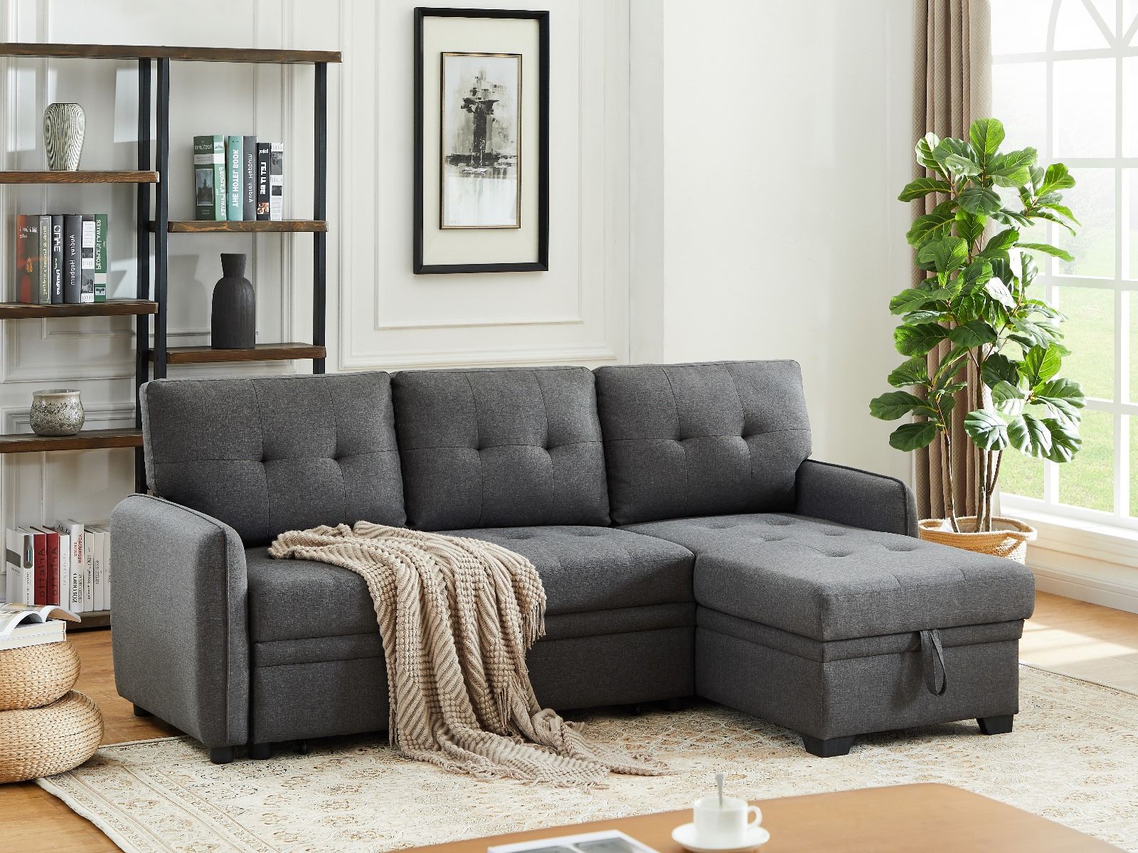 New! Sectional Sofa Bed With Reversible Chaise, Sectional, Sectional Sofa With Pull Out Bed, Sofa Bed, Sleeper Sofa, Sofabed, Couch, Small Sectional
