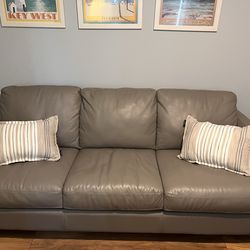 Queen gray leather sleeper sofa