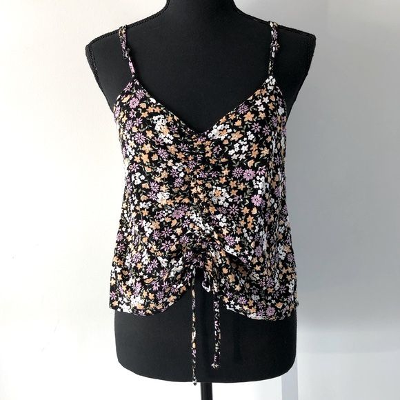 Womens Wild Skye Floral Print Adjustable Ruched Cami Tank Top Size L
