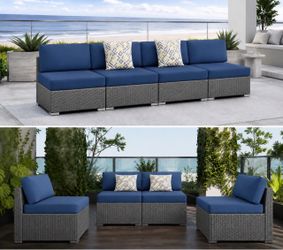 New 4 Pieces Outdoor Patio Wicker Furniture Set Sectional Armless Sofa Additional Furniture Set New in box DS H1*2 -All cushions are made of fade-res