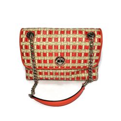 Kate Spade Natalia Tweed Straw Small Flap Shoulder Crossbody Bag Orange 