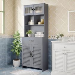 Bathroom Storage Cabinet with Drawer, Adjustable Shelf and Shuttered Doors for Bathroom Living Room Kitchen (Light Gray)