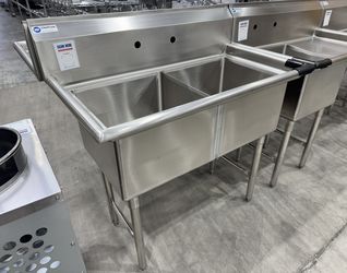 NEW NSF🚿 ChefAsst 42" Stainless Steel Two Compartment Commercial Sink