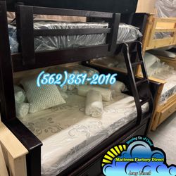 Twin Full Bunk Bed Cherry New Mattresses Trundle Too