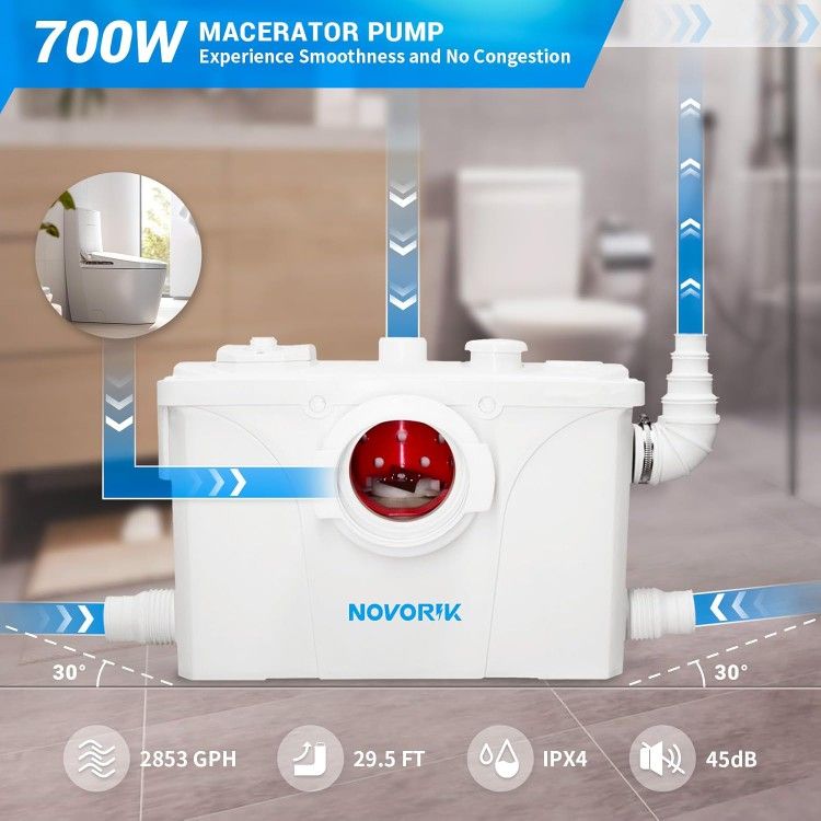 700W Macerator Pump, Macerating Toilet System Pump, Sink Pump for Basement Upflush System Kitchen, Sink, Shower, Bathtub, Laundry Waste Water Disposal