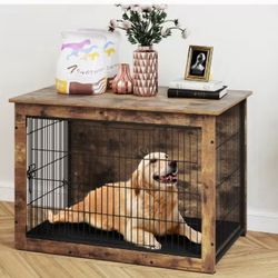 New  Costway 39” Dog Kennel w/ Chew-Resistant Metal Frame & Soft Mat Double Doors Dog Crate End Table