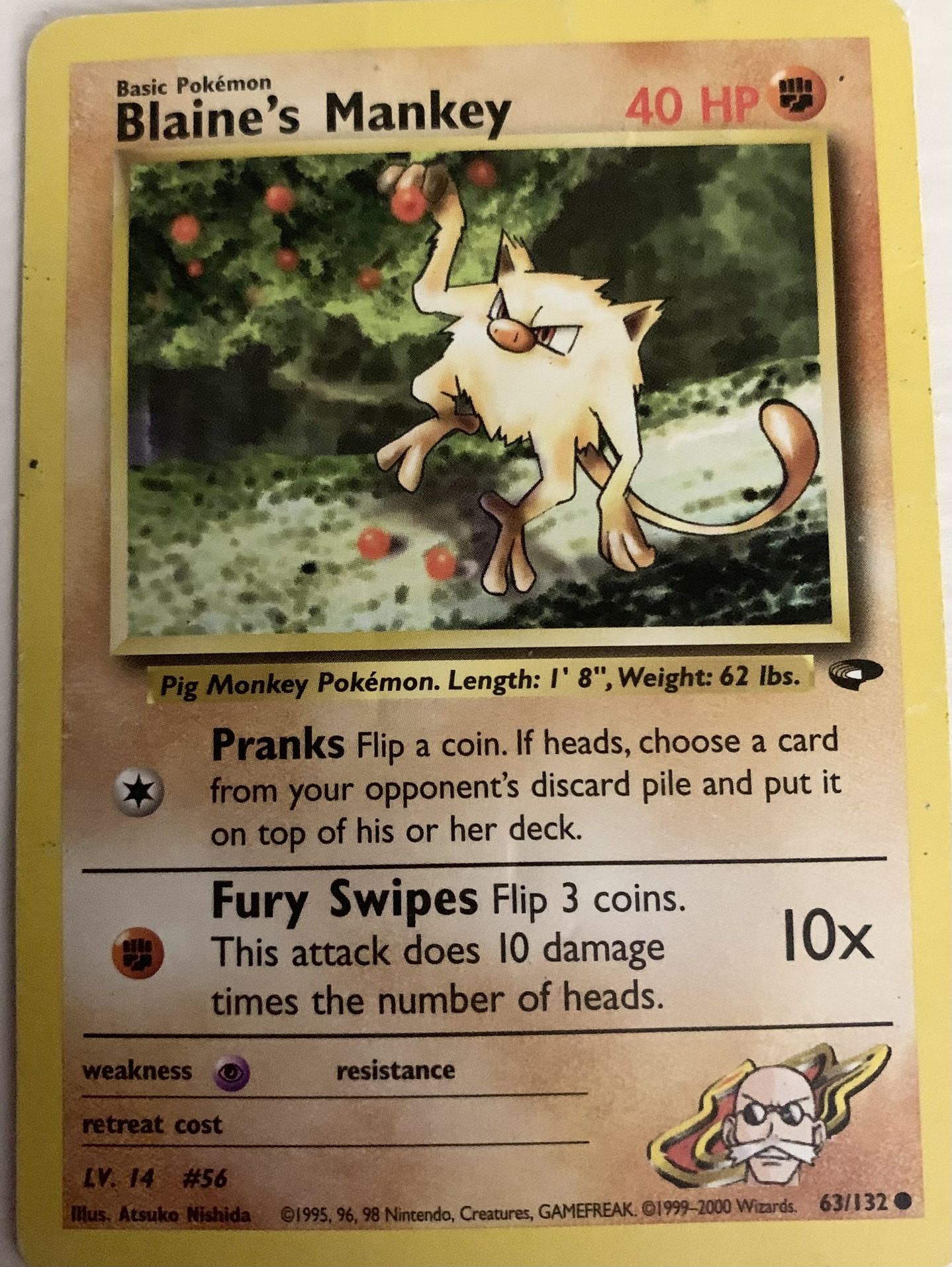 Blaine’s Mankey Pokemon Trading Card 1995