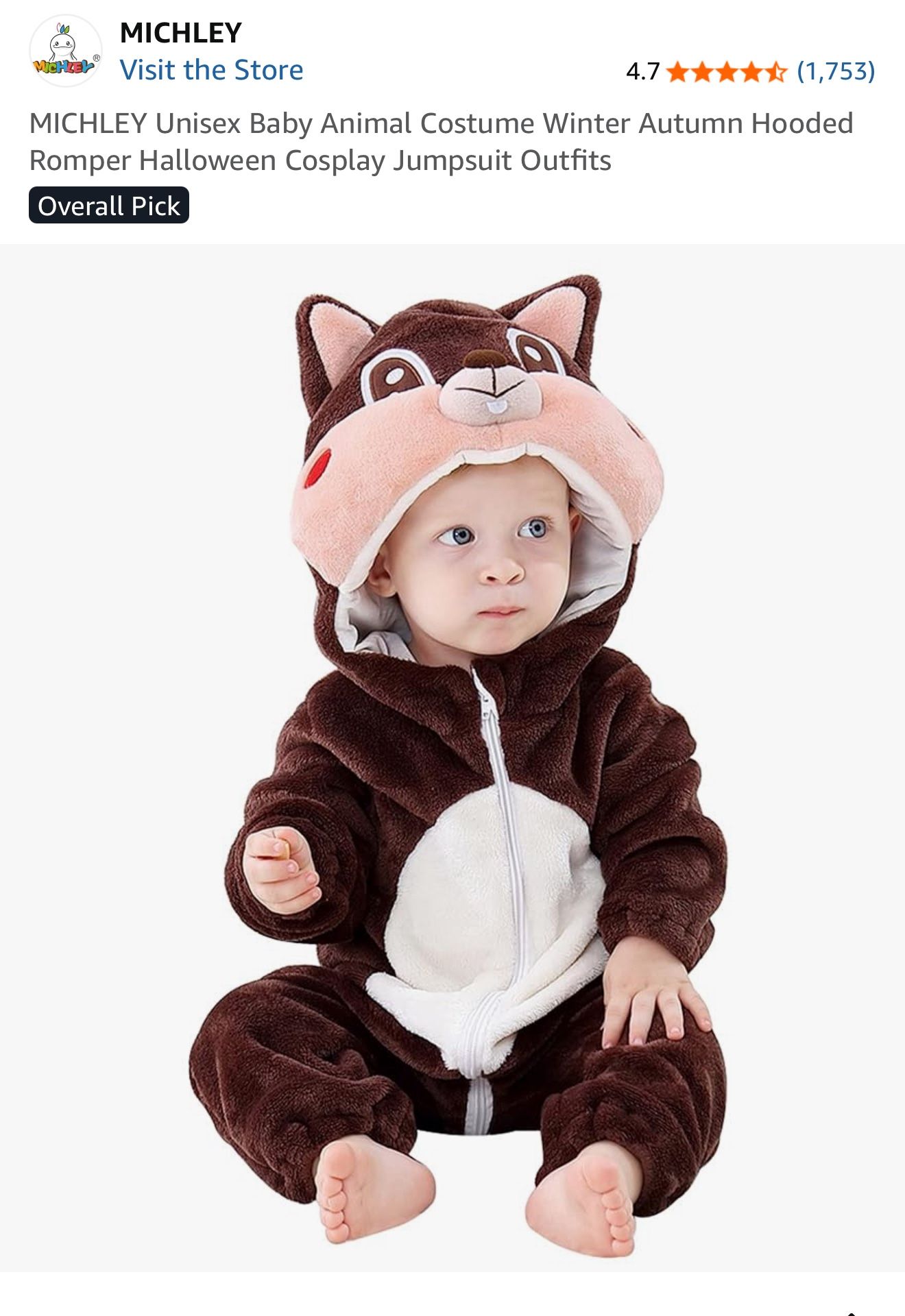 MICHLEY Unisex Baby Animal Costume Winter Autumn Hooded Romper Halloween Cosplay Jumpsuit Outfits