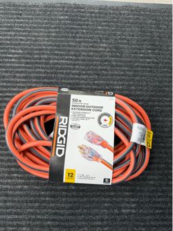 RIDGID 50 ft. 12/3 Heavy Duty Indoor/Outdoor Extension Cord with Lighted End, Orange/Grey