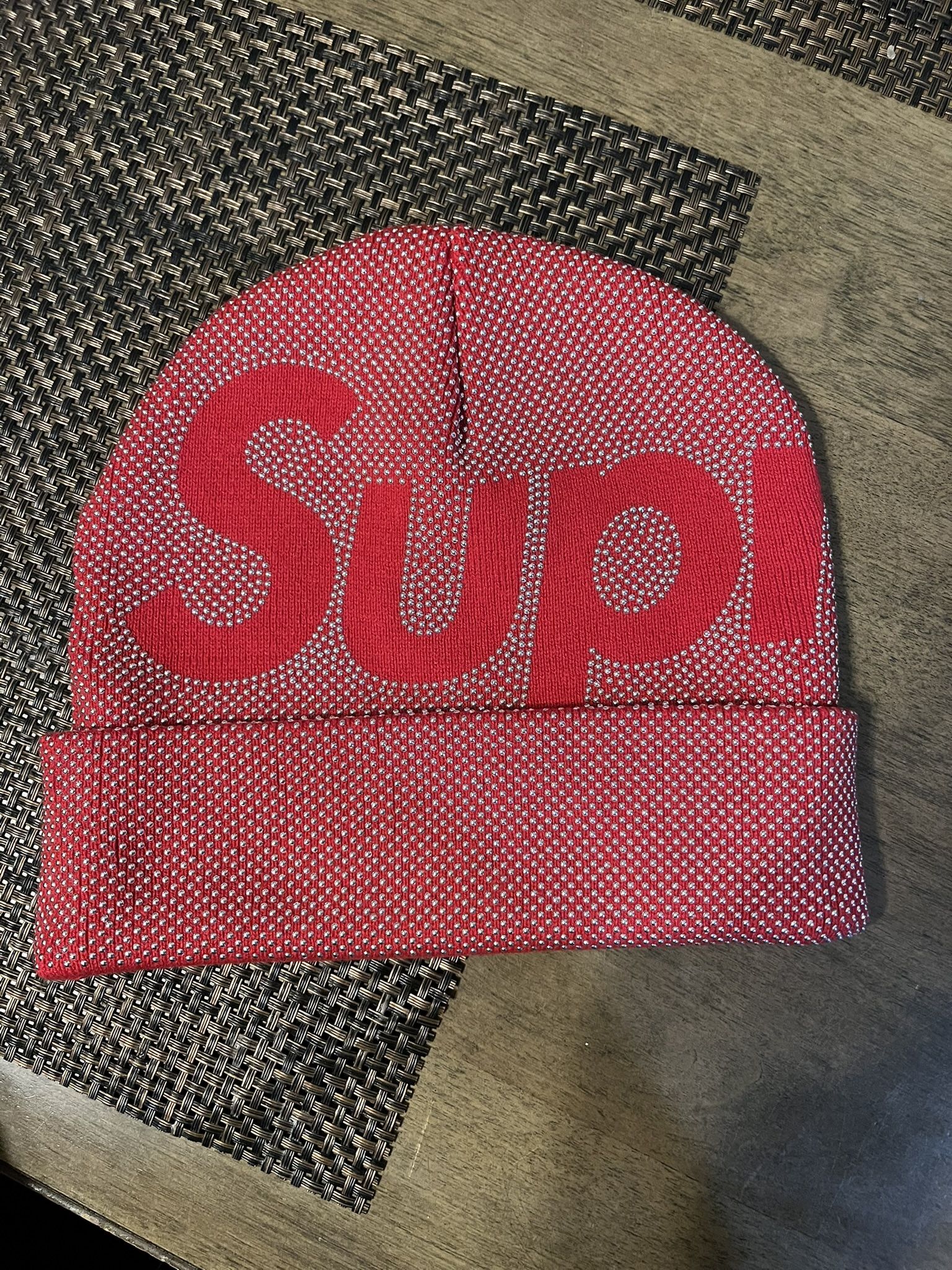 Supreme Studded Knockout Big Logo Beanie Red