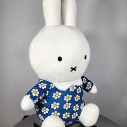 20" LARGE Miffy Bunny Sitting In Blue Flower Dress Plush