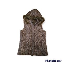 Leopard Print Hooded Puffer Vest By MiFresia. Women's Medium