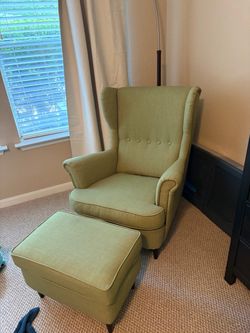 2 Green Wingback Armchair with Ottoman